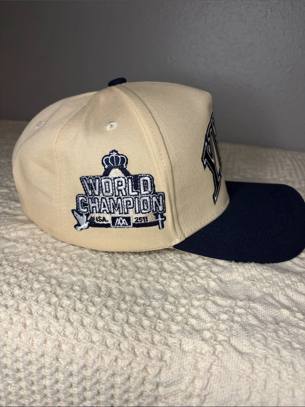 YHWH Embroidered Two-Tone Baseball Cap - Cream & Navy